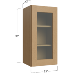 Wall Glass Door Cabinet with Finished Interior - 15W x 30H x 12D - 1 Door, 2 Shelves - Does not include Glass