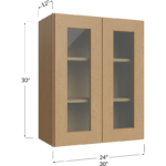 Wall Glass Door Cabinet with Finished Interior - 24W x 30H x 12D - 2 Doors, 2 Shelves - Does not include Glass