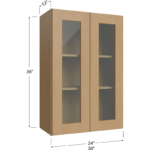 Wall Glass Door Cabinet with Finished Interior - 24W x 36H x 12D - 2 Doors, 2 Shelves - Does not include Glass