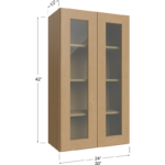 Wall Glass Door Cabinet with Finished Interior - 24W x 42H x 12D - 2 Door, 3 Shelves - Does not include Glass