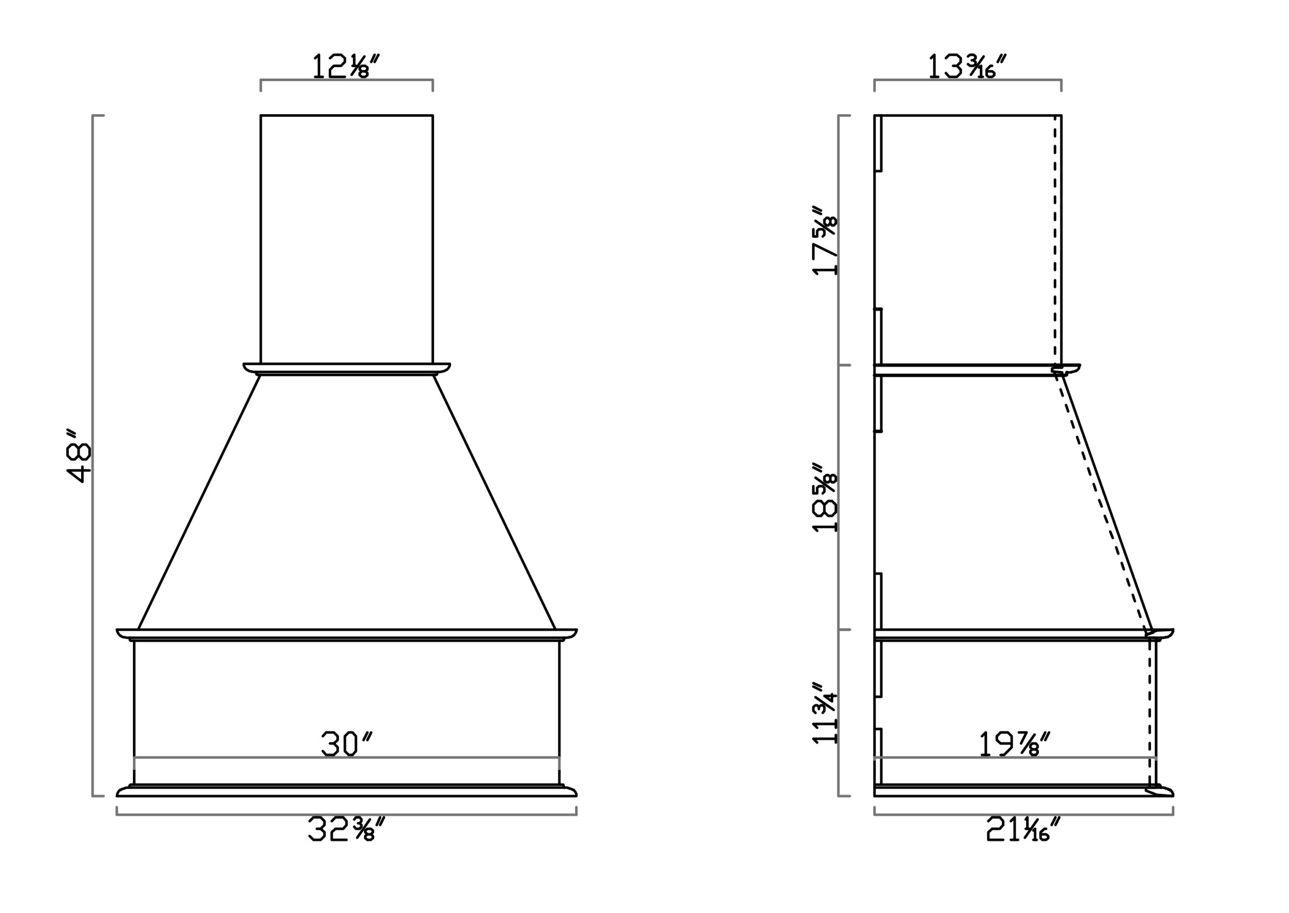 GHI Forest Green 30in Range Hood - 32-3/8W x 48H x 21-1/16D