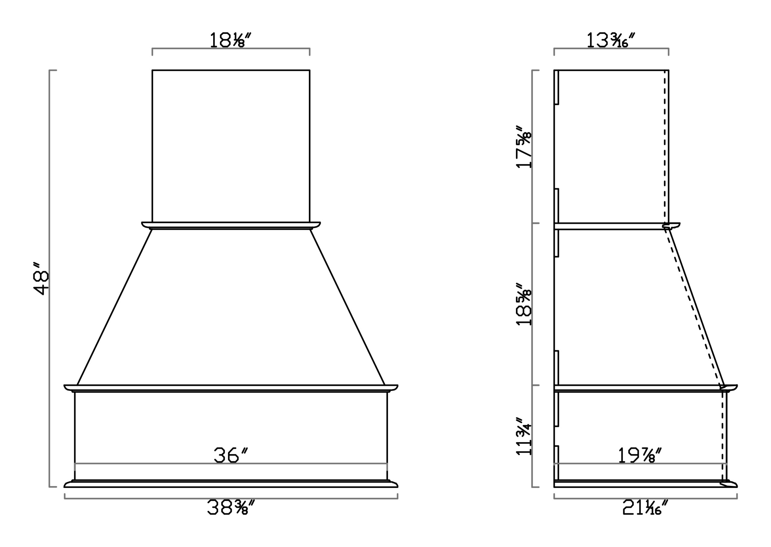 GHI Forest Green 36in Range Hood - 38-3/8W x 48H x 21-1/16D