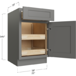 Blackwood Grey Shaker Two Rollout Shelf Base Cabinet - 18W x 34-1/2H x 24D - 1 Door, 1 Drawer, 2 Roll Out Shelf