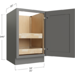 Blackwood Grey Shaker Full Height Door Two Rollout Shelf Base Cabinet - 21W x 34-1/2H x 24D - 1 Door, 2 Roll Out Shelf