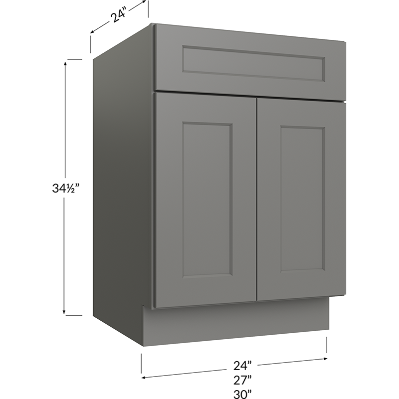 Blackwood Grey Shaker Base Cabinet - 27W x 34-1/2H x 24D 2 Doors, 1 Drawer, 1 Shelf