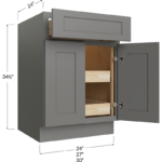 Blackwood Grey Shaker Two Rollout Shelf Base Cabinet - 24W x 34-1/2H x 24D - 2 Doors, 1 Drawer, 2 Roll Out Shelf
