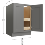 Blackwood Grey Shaker Full Height Door Two Rollout Shelf Base Cabinet - 24W x 34-1/2H x 24D - 2 Doors, 2 Roll Out Shelf
