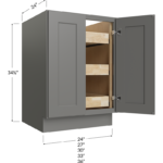 Blackwood Grey Shaker Full Height Door Three Rollout Shelf Base Cabinet - 24W x 34-1/2H x 24D - 2 Doors, 3 Roll Out Shelf