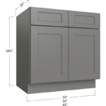 Blackwood Grey Shaker Base Cabinet - 33W x 34-1/2H x 24D  2 Doors, 1 Drawer, 1 Shelf