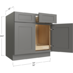 Blackwood Grey Shaker One Rollout Shelf Base Cabinet - 33W x 34-1/2H x 24D - 2 Doors, 2 Drawer, 1 Roll Out Shelf