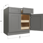 Blackwood Grey Shaker Two Rollout Shelf Base Cabinet - 33W x 34-1/2H x 24D - 2 Doors, 2 Drawer, 2 Roll Out Shelf