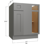 Blackwood Grey Shaker Blind Base Corner Cabinet - 27W x 34-1/2H x 24D - 1 Door, 1 Drawer, 1 Shelf