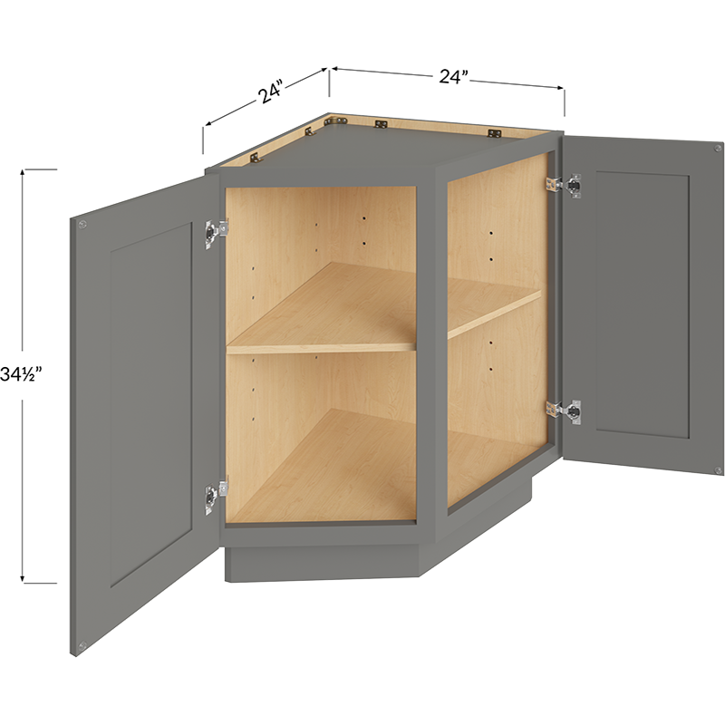 Blackwood Grey Shaker Base End Cabinet - 24W x 34-1/2H x 24D - 2 Doors, 2 Shelves