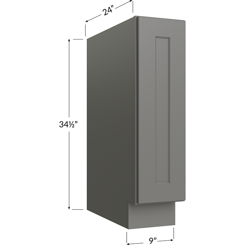 Blackwood Grey Shaker Tray Base Cabinet 9W x 34-1/2H x 24D - 1 Door