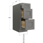 Blackwood Grey Shaker Three Drawer Base Cabinet - 12W x 34-1/2H x 24D - 3 Drawers