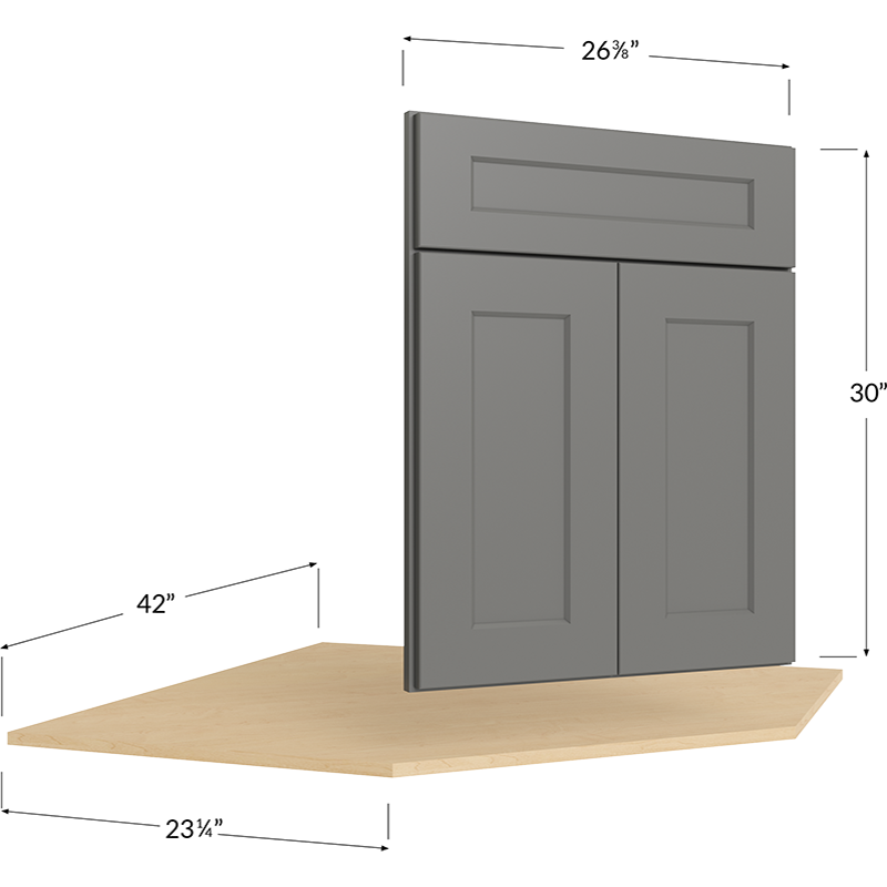 Blackwood Grey Shaker Diagonal Corner Sink - 42W x 34-1/2H x 23-1/4D
