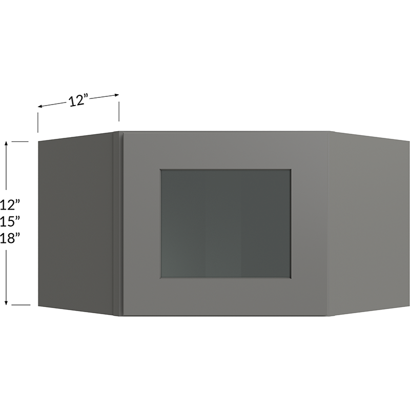 Blackwood Grey Shaker Stacker Wall Glass Door Cabinet with Finished Interior - 24W x 12H x 12D - 1 Door