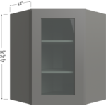 Blackwood Grey Shaker Wall Diagonal Glass Door Corner Cabinet with Finished Interior - 24W x 30H x 12D - 1 Door, 2 Shelves - NO Glass