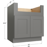 Blackwood Grey Shaker Farm Sink Base Cabinet - 30W x 34-1/2H x 24D - 2 Doorss