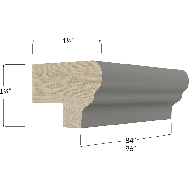 Blackwood Grey Shaker Traditional Light Rail Moulding - 84W x 1-1/8H x 1-1/2D