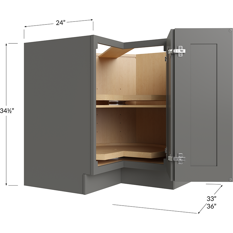 Blackwood Grey Shaker Base Easy Reach Cabinet with Two Lazy Susan Trays - 33W x 34-1/2H x 24D - 1 Door, 1 Shelf