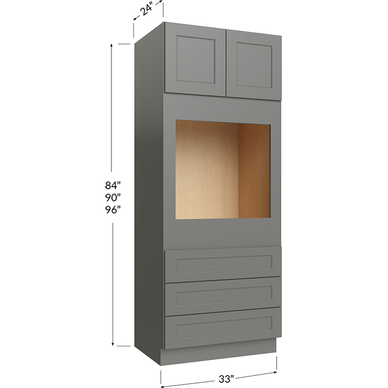 Blackwood Grey Shaker Universal Oven Cabinet - 33W x 84H x 24D - 2 Doors- 3 Drawers
