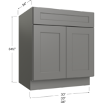 Blackwood Grey Shaker Sink Base Cabinet - 30W x 34-1/2H x 24D - 2 Doors, 1 FALSE Drawer Front