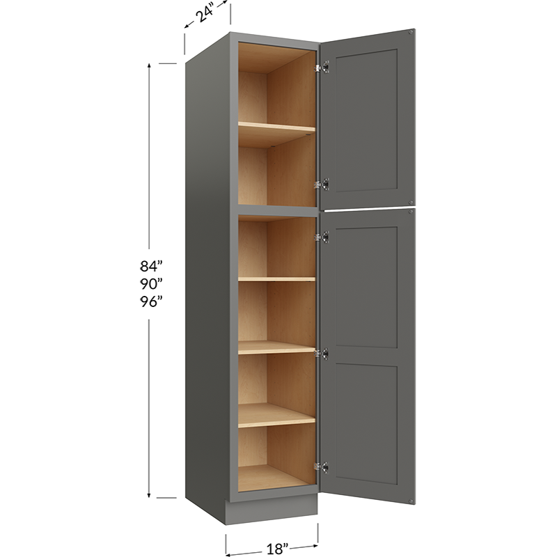 Blackwood Grey Shaker Utility Cabinet - 18W x 84H x 24D - 2 Doors, 4 Shelves