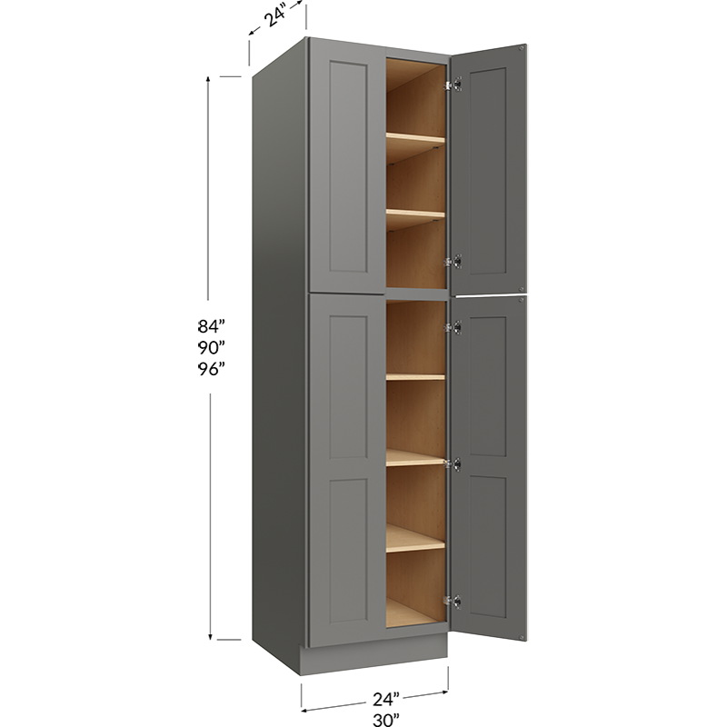 Blackwood Grey Shaker Utility Cabinet - 24W x 90H x 24D 4 Doors, 5 Shelves