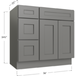 Blackwood Grey Shaker Vanity Combo Base Cabinet with Drawers Left - 36W x 34-1/2H x 21D - 2 Doors, 3 Drawers, 1 False Drawer