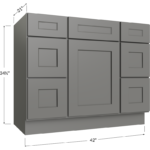 Blackwood Grey Shaker Vanity Double Drawer Combo Base Cabinet - 42W x 34-1/2H x 21D - 1 Door, 6 Drawers, 1 False Drawers