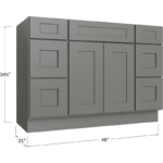 Blackwood Grey Shaker Vanity Double Drawer Combo Base Cabinet - 48W x 34-1/2H x 21D - 1 Doors, 6 Drawers, 1 False Drawers