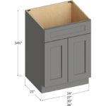 Blackwood Grey Shaker Vanity Sink Base Cabinet - 24W x 34-1/2H x 21D - 2 Doors, 1 False Drawer
