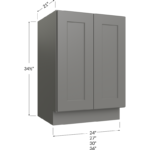 Blackwood Grey Shaker Vanity Full Height Door Sink Base Cabinet - 24W x 34-1/2H x 21D - 2 Full Height Doors