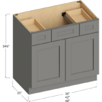 Blackwood Grey Shaker Vanity Combo Base Cabinet - 36W x 34-1/2H x 21D - 2 Doors, 2 Drawers, 1 False Drawer