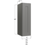 Blackwood Grey Shaker Wall Cabinet - 12W x 30H x 12D - 1 Door, 2 Shelves