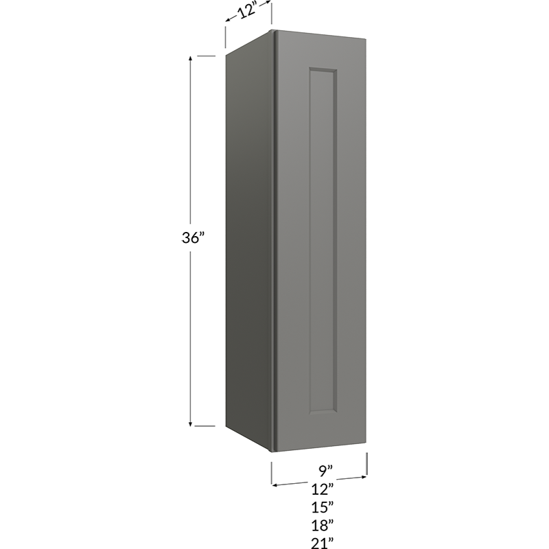 Blackwood Grey Shaker Wall Cabinet - 21W x 36H x 12D - 1 Door, 2 Shelves