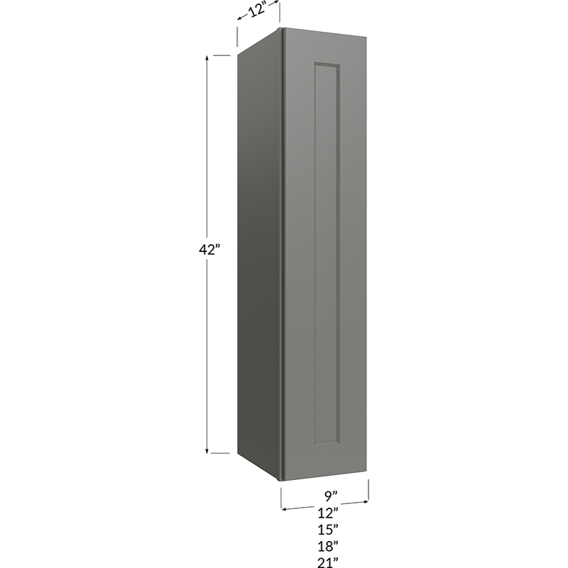 Blackwood Grey Shaker Wall Cabinet - 9W x 42H x 12D - 1 Door, 3 Shelves