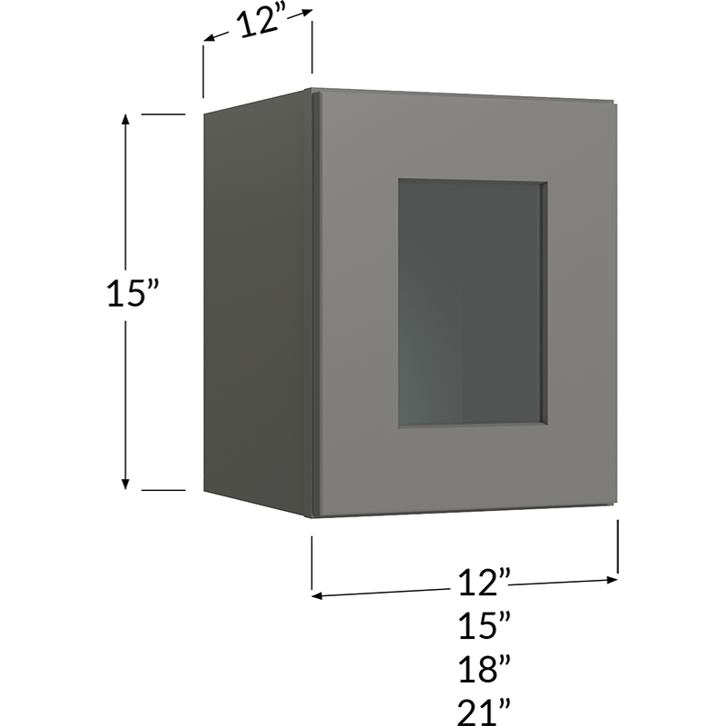 Blackwood Grey Shaker Stacker Wall Glass Door Cabinet with Finished Interior - 18W x 15H x 12D - 1 Door