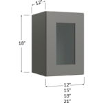 Blackwood Grey Shaker Stacker Wall Glass Door Cabinet with Finished Interior - 12W x 18H x 12D - 1 Door