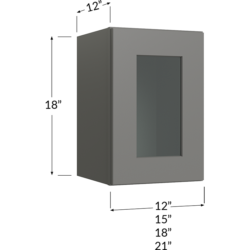 Blackwood Grey Shaker Stacker Wall Glass Door Cabinet with Finished Interior - 18W x 18H x 12D - 1 Door