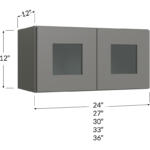 Blackwood Grey Shaker Stacker Wall Glass Door Cabinet with Finished Interior - 24W x 12H x 12D - 2 Doors