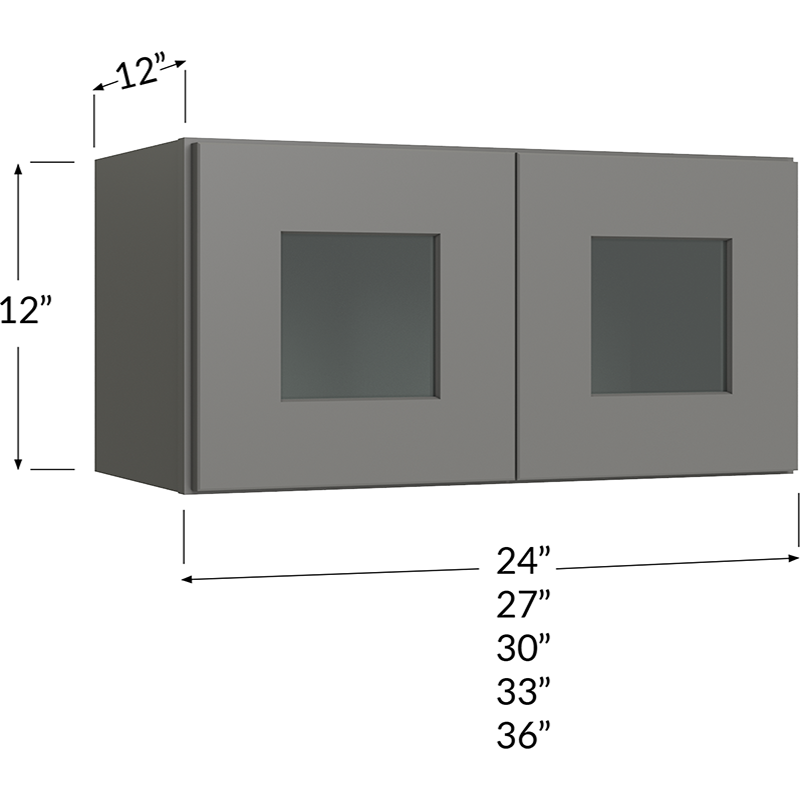 Blackwood Grey Shaker Stacker Wall Glass Door Cabinet with Finished Interior - 30W x 12H x 12D - 2 Doors