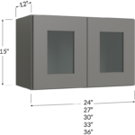 Blackwood Grey Shaker Stacker Wall Glass Door Cabinet with Finished Interior - 24W x 15H x 12D - 2 Doors