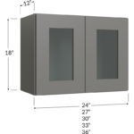 Blackwood Grey Shaker Stacker Wall Glass Door Cabinet with Finished Interior - 24W x 18H x 12D - 2 Doors