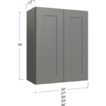 Blackwood Grey Shaker Wall Cabinet - 24W x 30H x 12D - 2 Doors, 2 Shelves