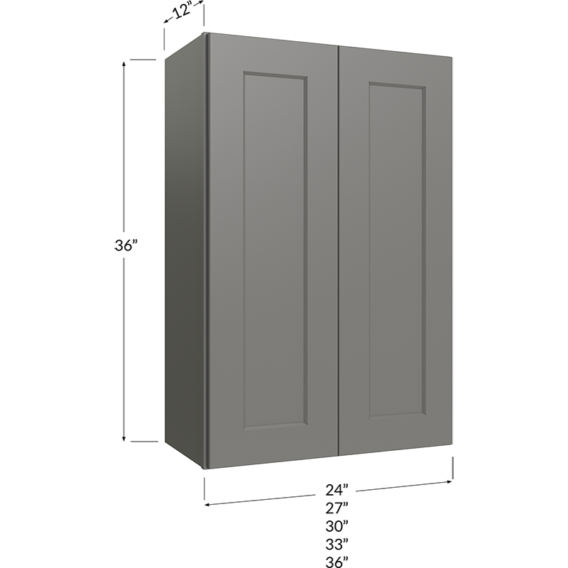 Blackwood Grey Shaker Wall Cabinet - 27W x 36H x 12D - 2 Doors, 2 Shelves