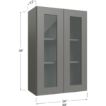 Blackwood Grey Shaker Wall Glass Door Cabinet with Finished Interior - 24W x 36H x 12D - 2 Doors, 2 Shelves - NO Glass