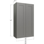 Blackwood Grey Shaker Wall Cabinet - 24W x 42H x 12D - 2 Doors, 3 Shelves