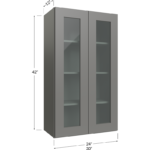 Blackwood Grey Shaker Wall Glass Door Cabinet with Finished Interior - 24W x 42H x 12D - 2 Doors, 3 Shelves - NO Glass
